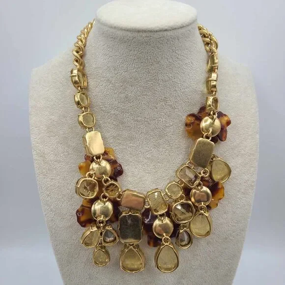 NWOT J Crew Tortoise Clear and Gold Crystal Statement Flower Necklace - Picture 6 of 12